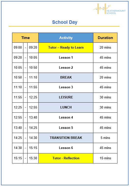 Timings for school day