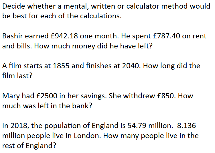 Maths question 1 Examples of real life maths questions