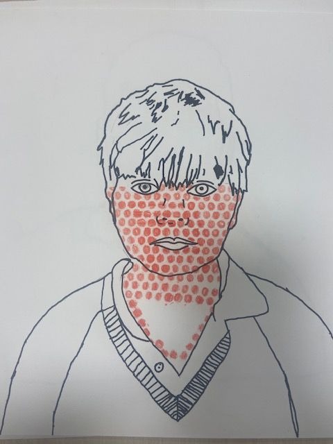 Pop art portrait of a boy in his v-neck jumper and polo top