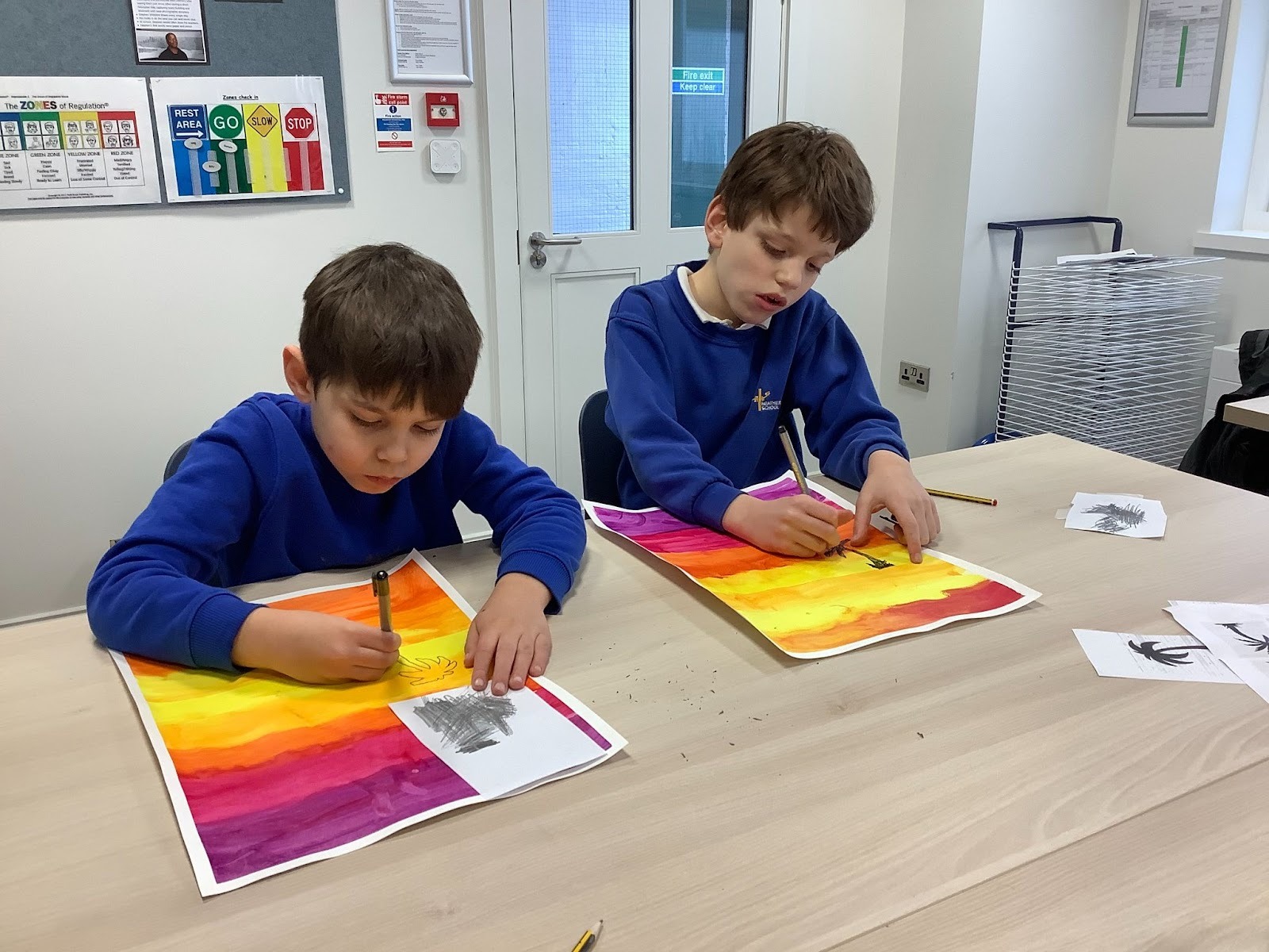 Two boys from Apple class doing their holiday art