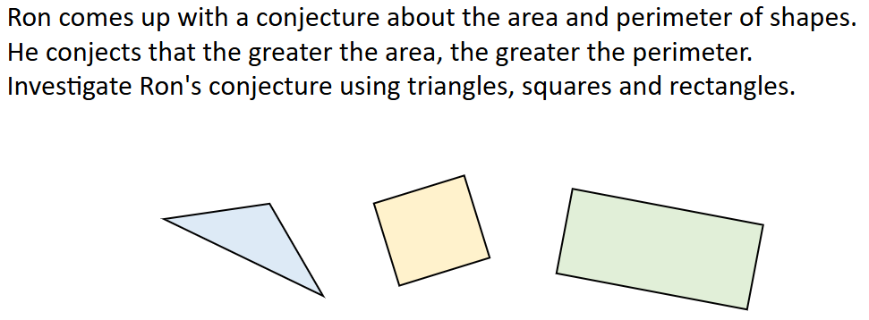 Example question on mathematical reasoning Example question to prove an idea - the greater the area of a shape the greater the perimeter?