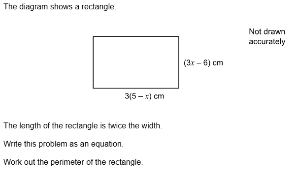 Example equation question 1 Equation question to work out the perimater of a rectangle