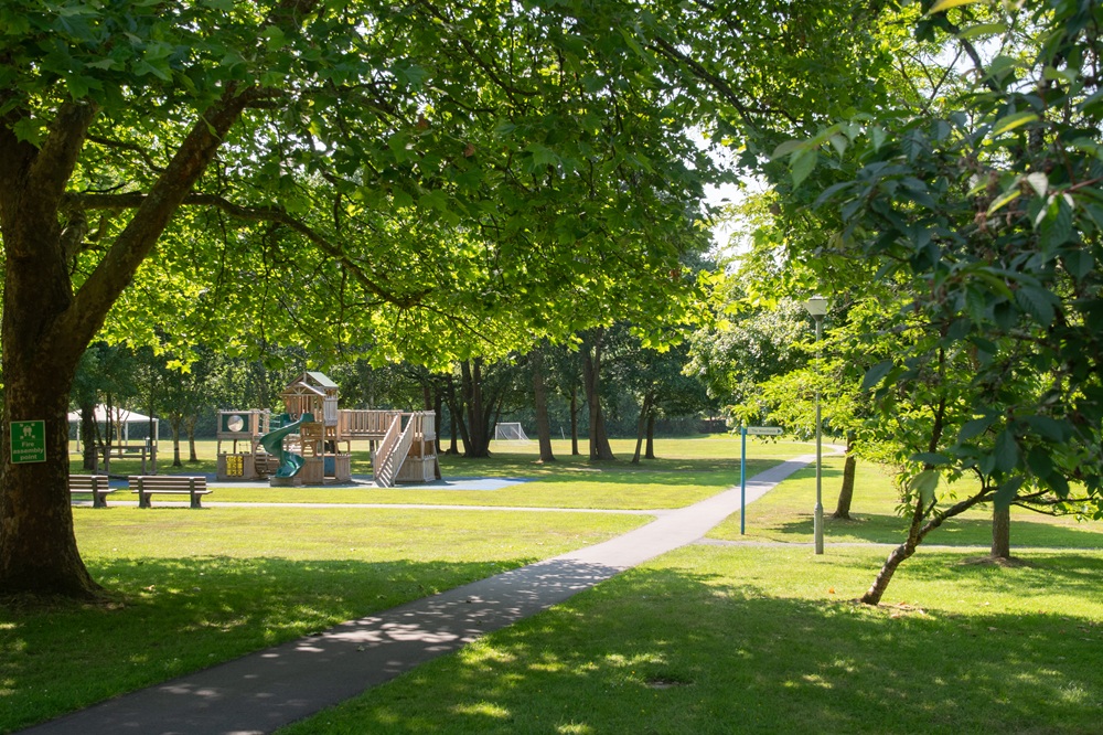 The grounds - view of the fort and cycle track
