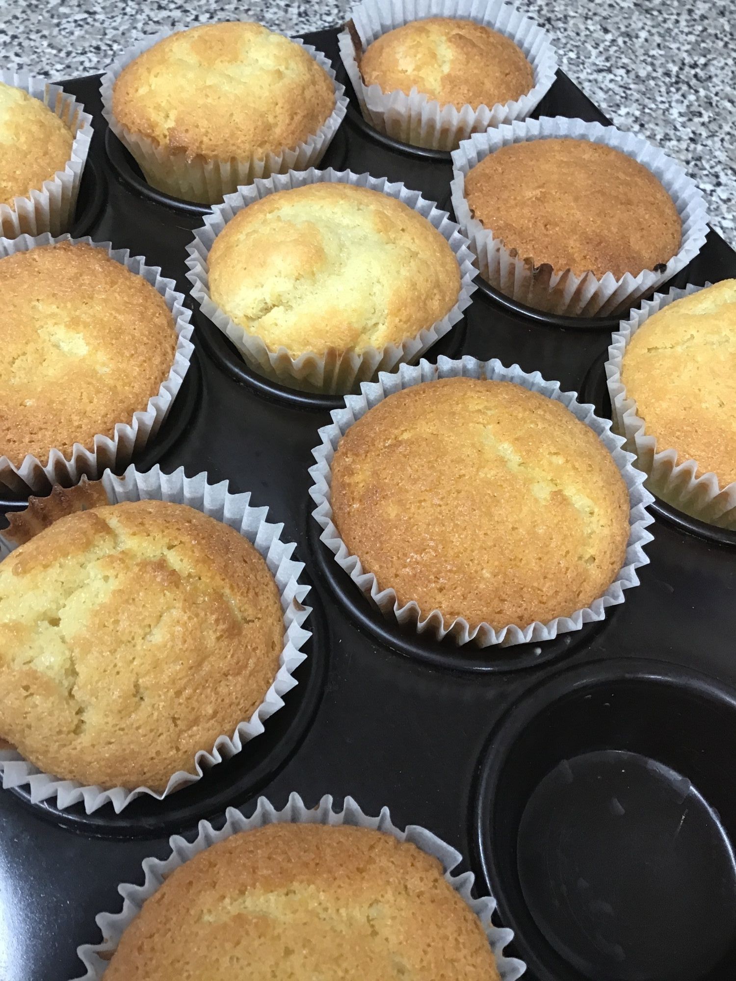 The finished cup cakes in their baking tray