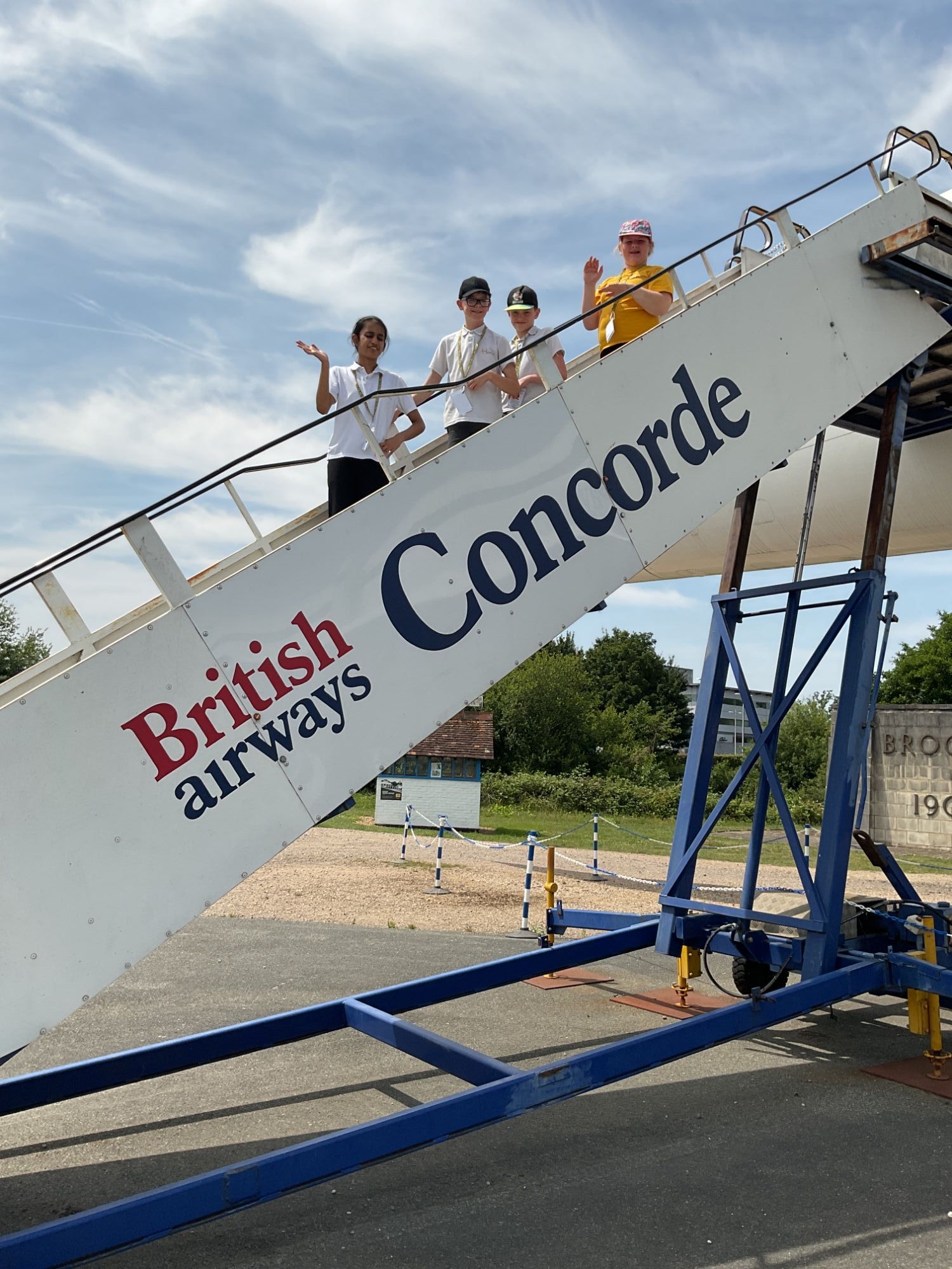 Students on steps to Concorde