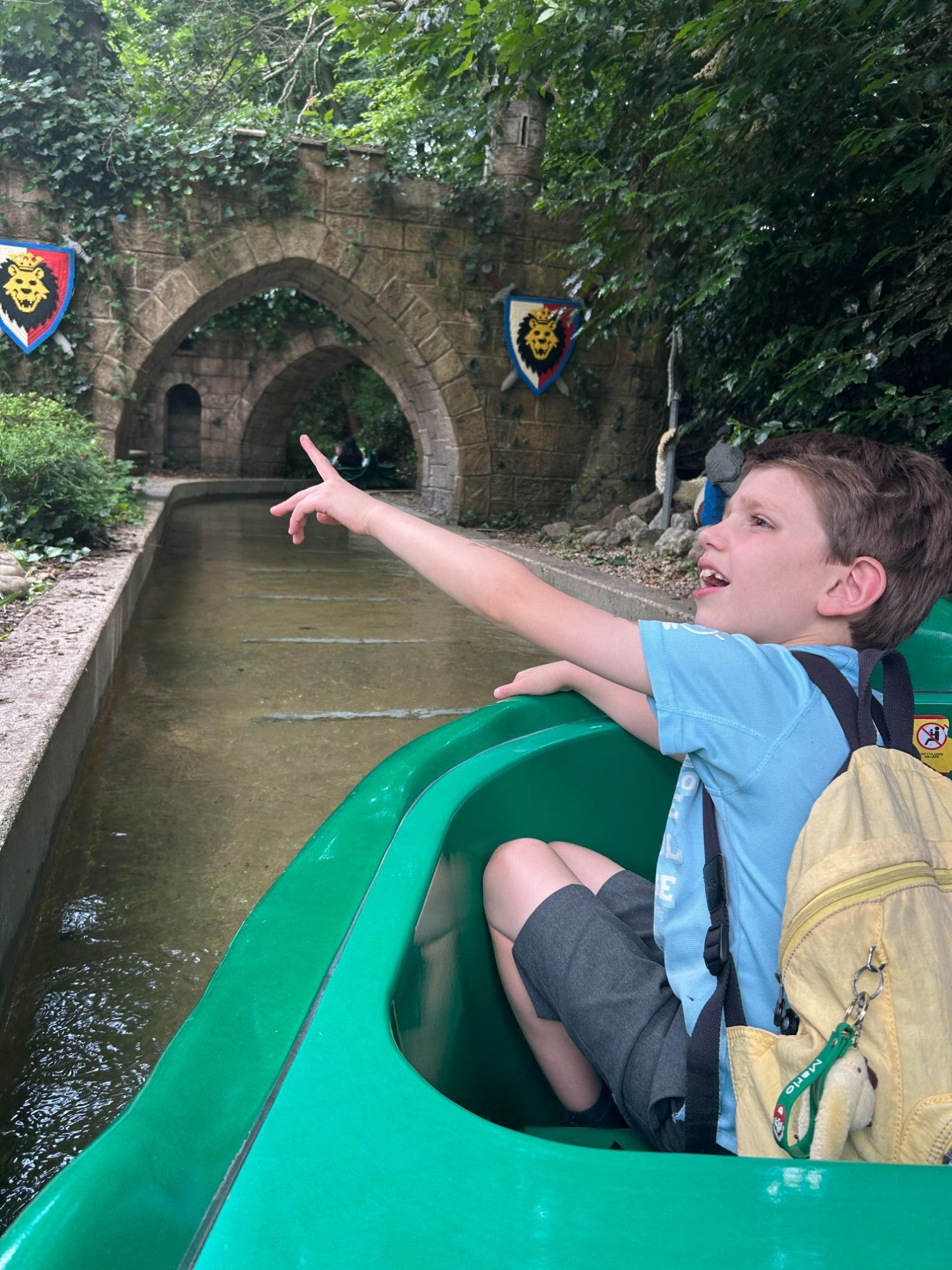 Student ointing from the water ride