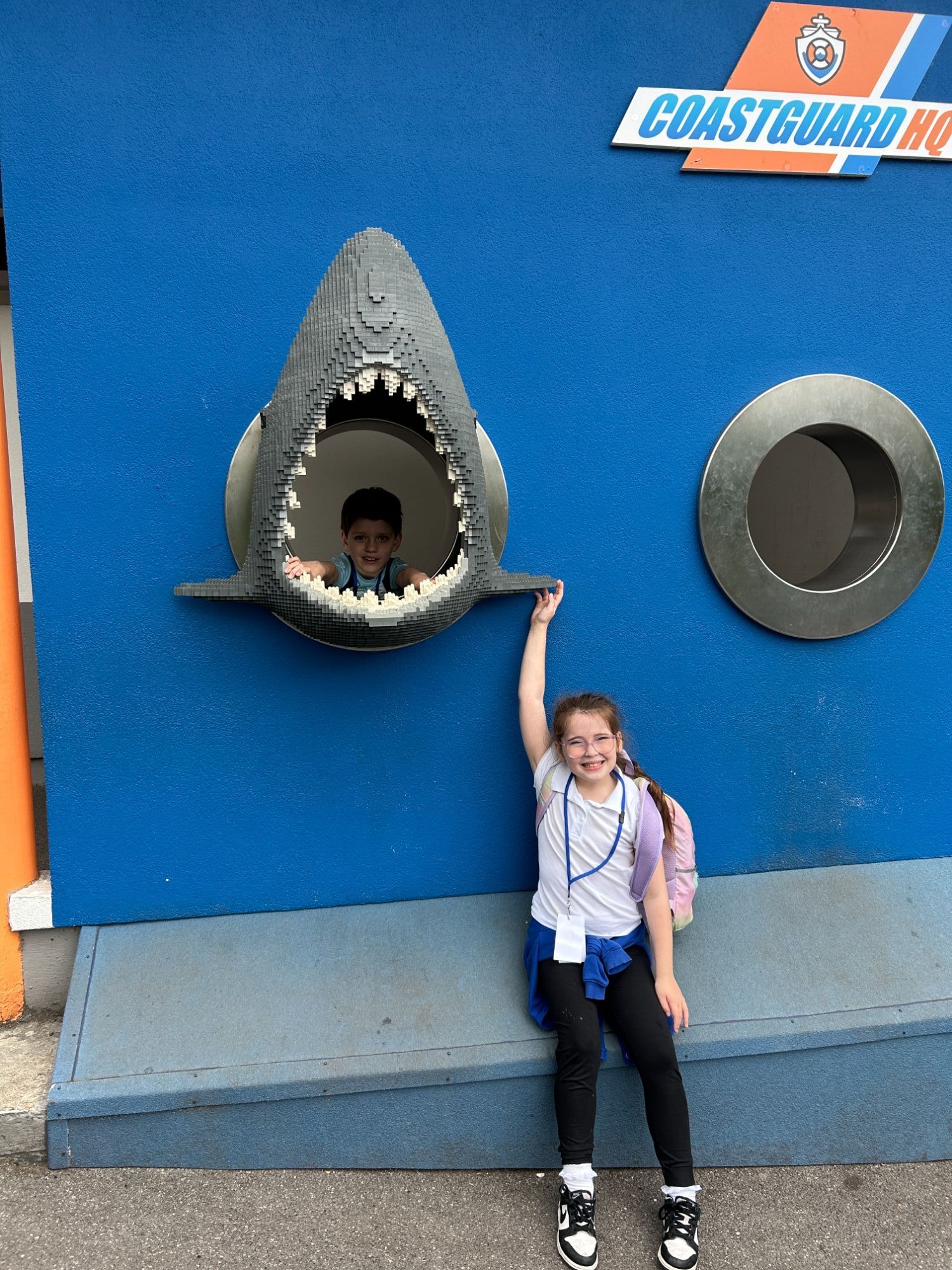 Students with lego shark
