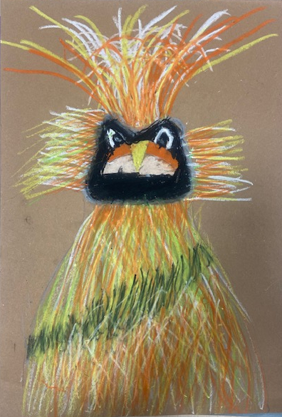 Orange fluffy scruffy bird picture