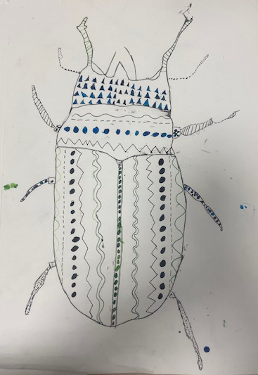 Insect drawing in blue ink