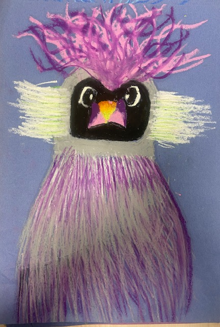 Purple fluffy scruffy bird picture