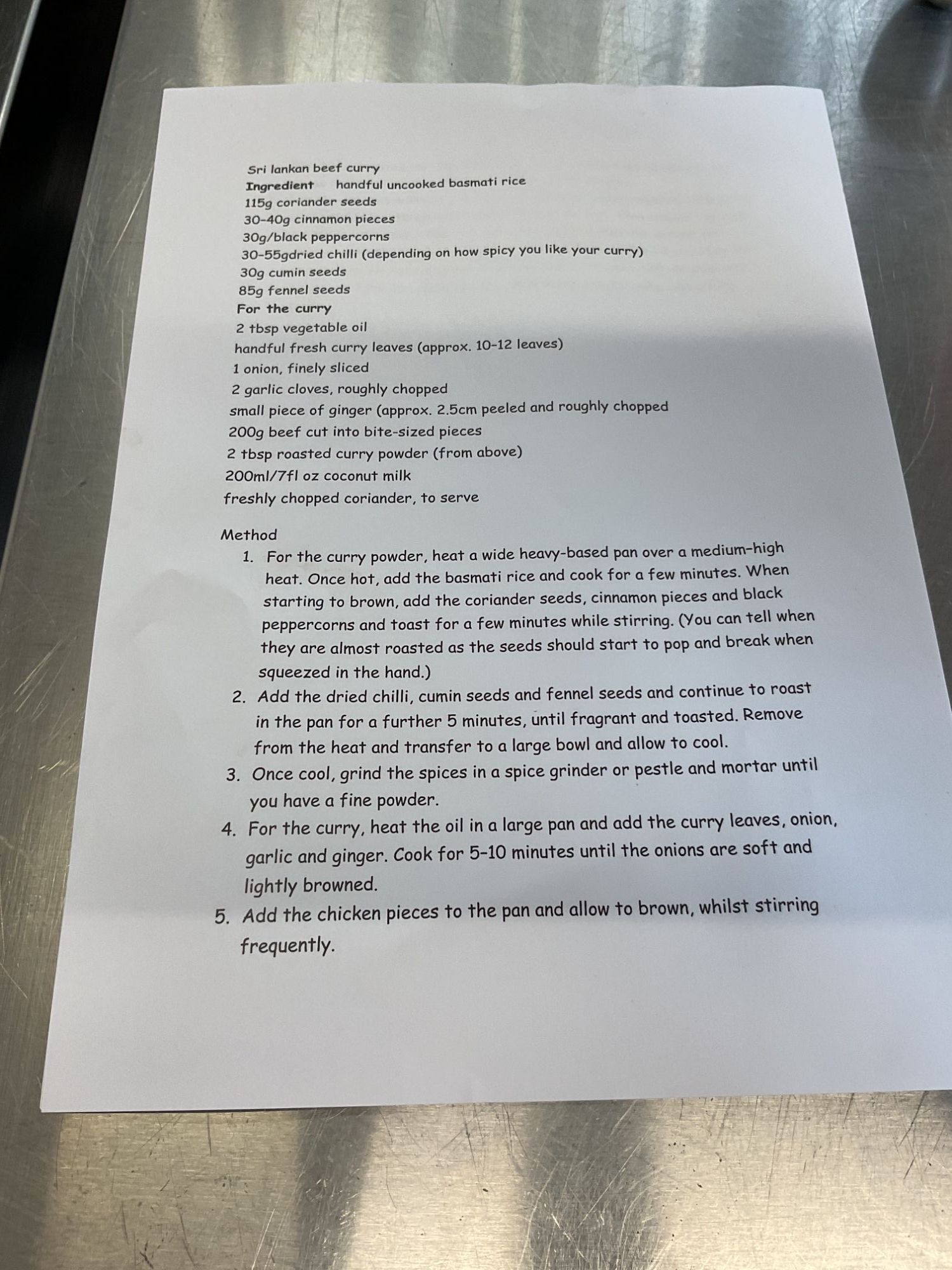 Copy of the recipe for the beef curry dish