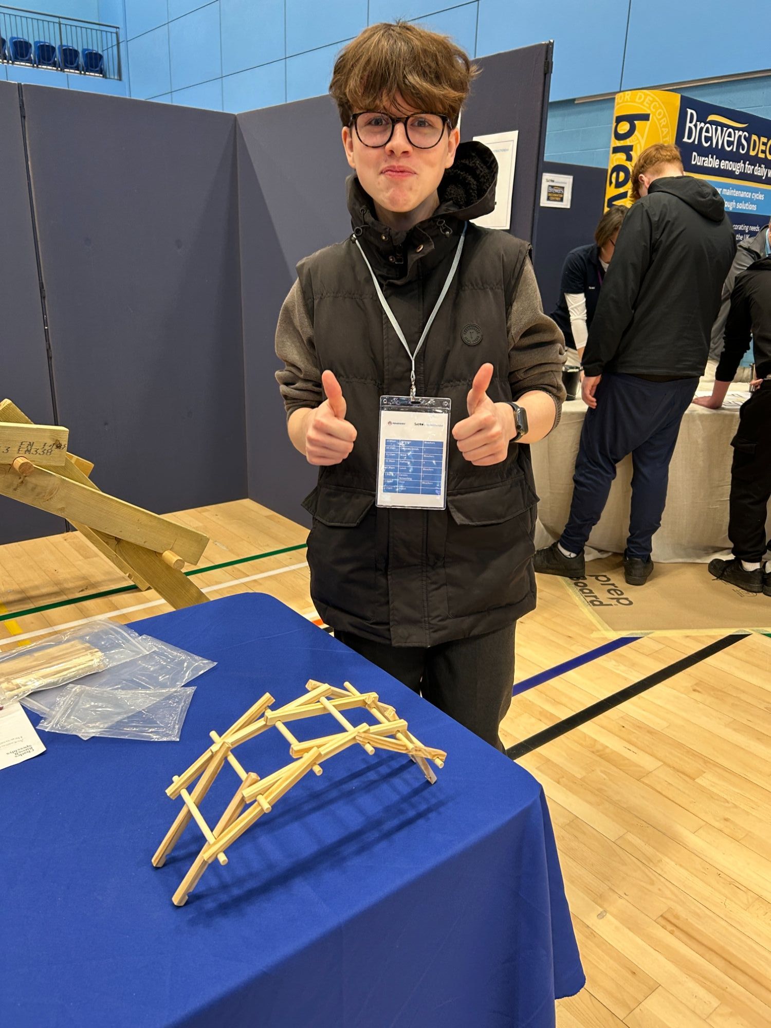 Student with the bridge  he has made