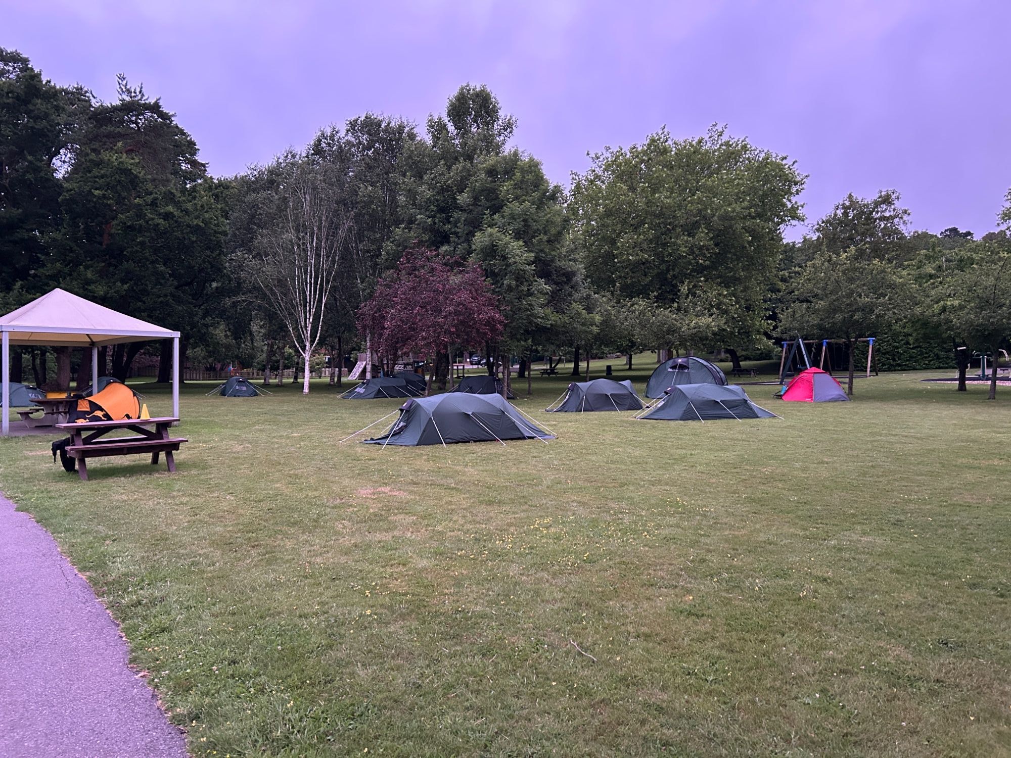Tents set up on the school field