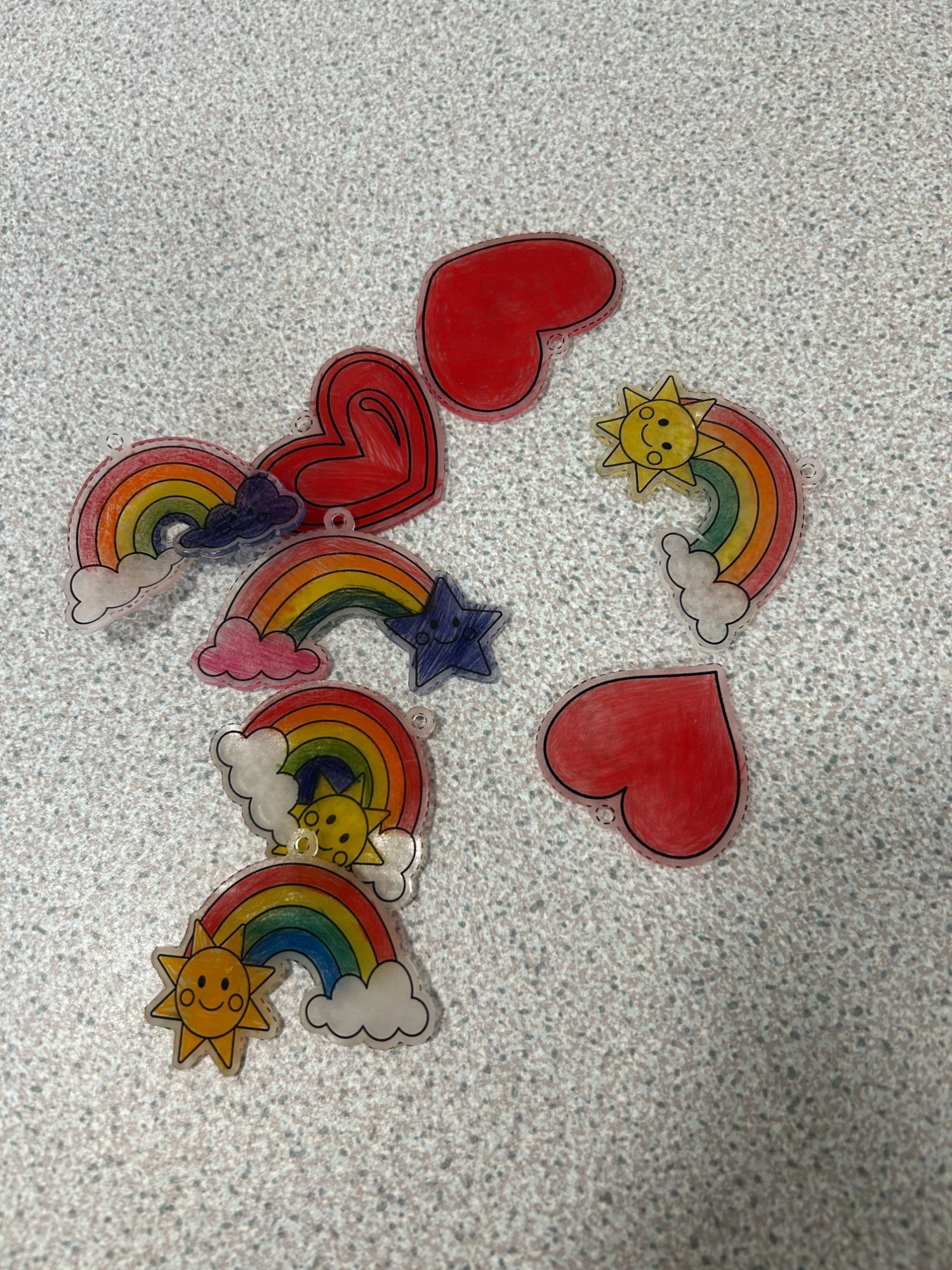 Finished shrink-it's  rainbows and hearts