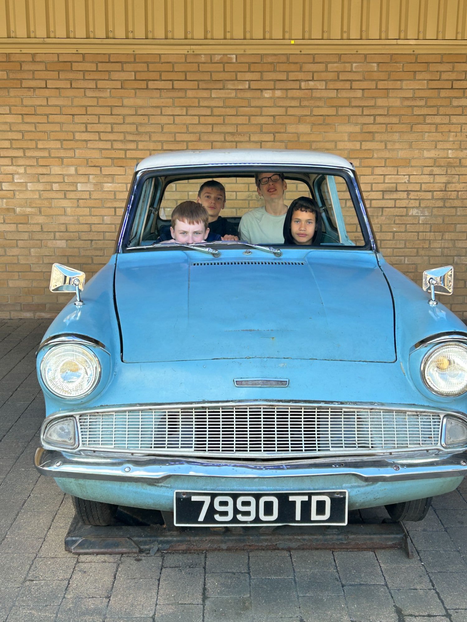 Students sat in the flting car