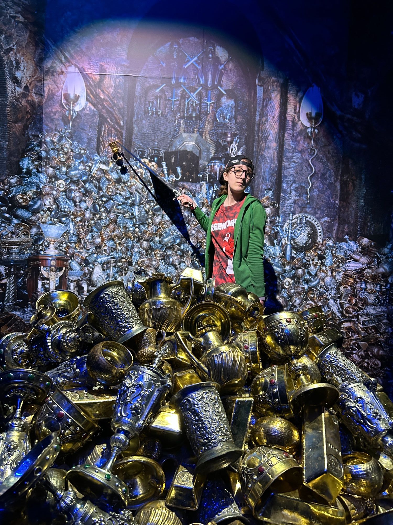 Student posing in the Lestrage vault