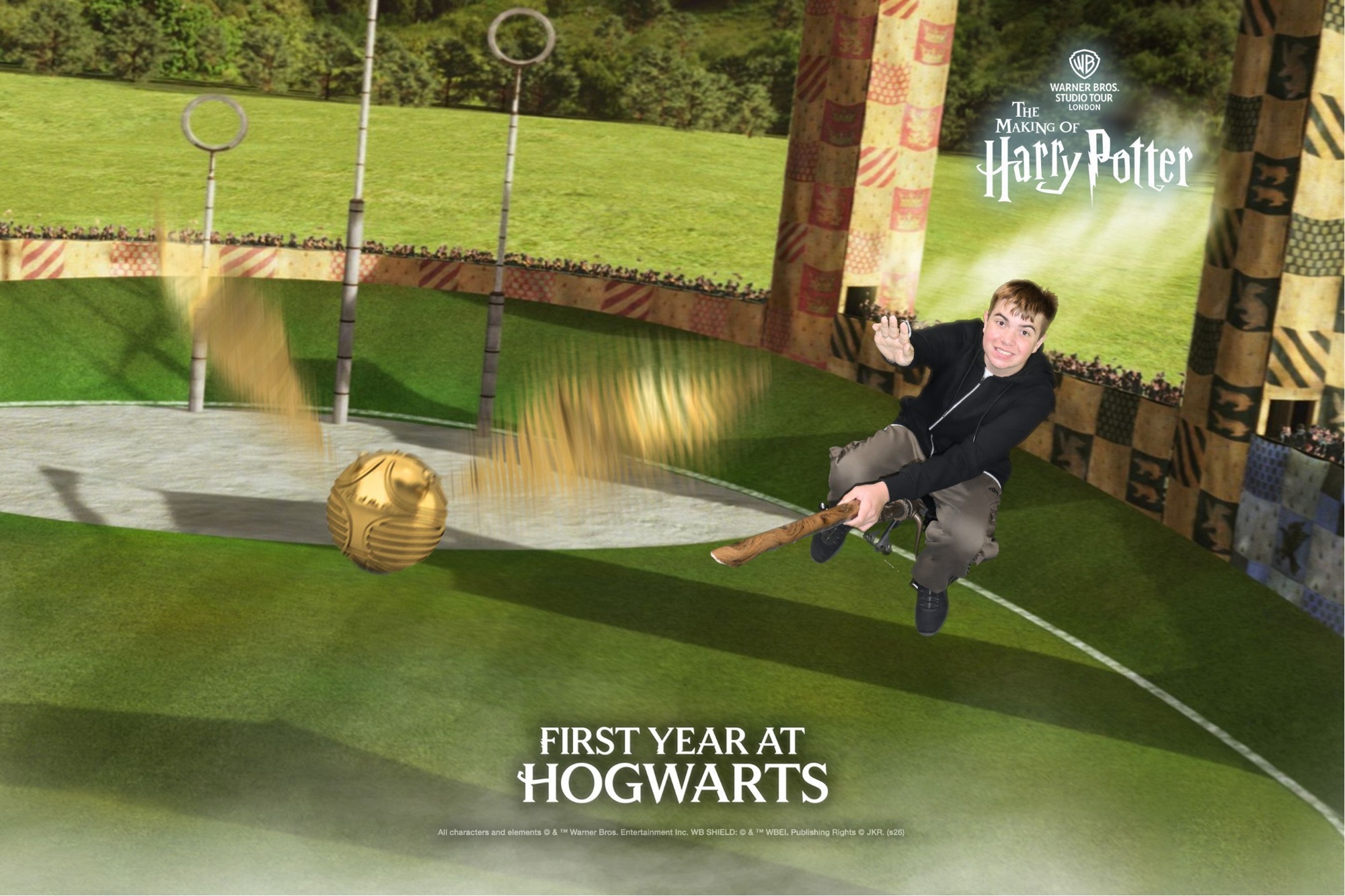 Riding a broomstick Student riding a broomstick with full screen effects