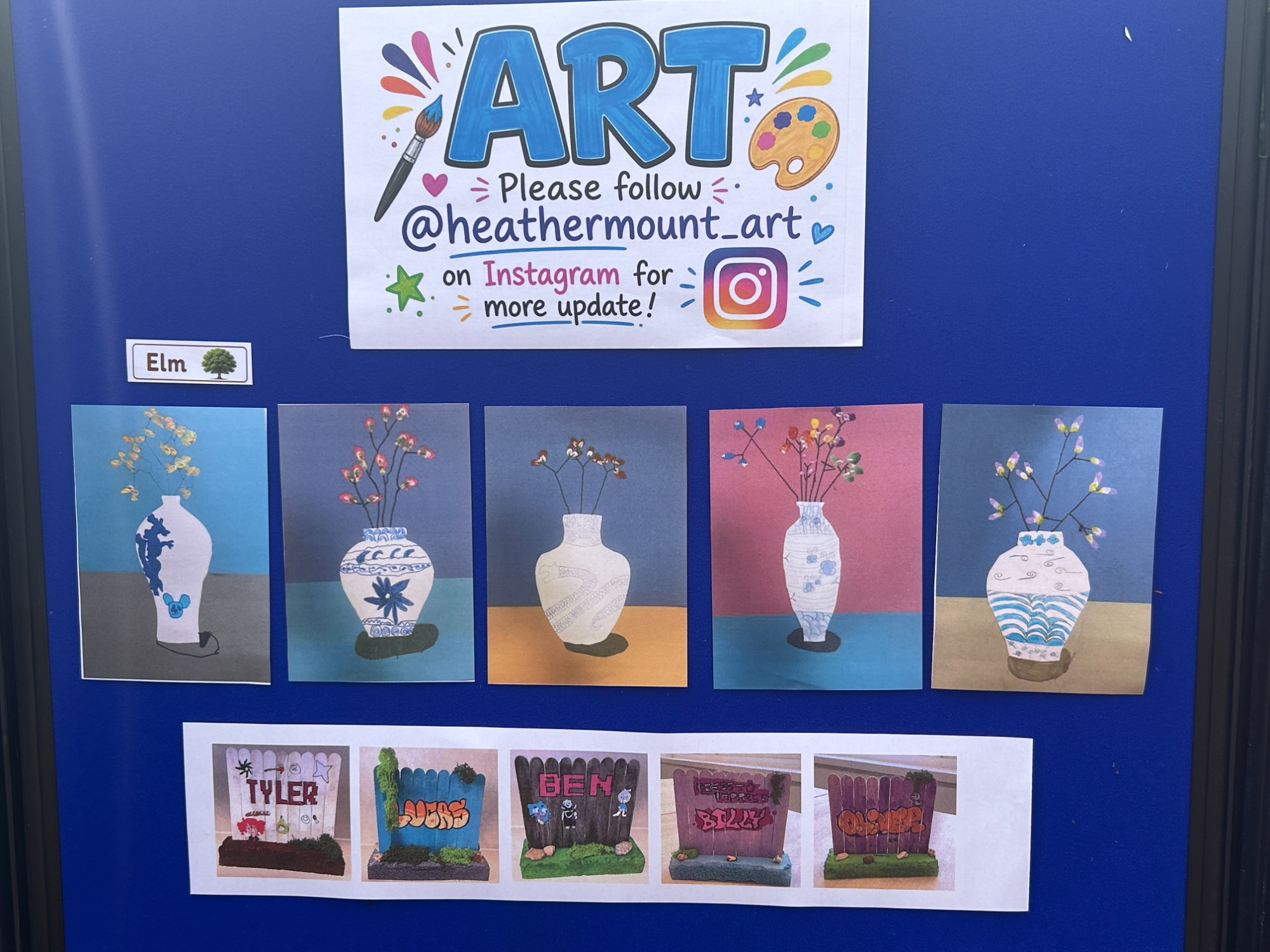 Display board showing students art work