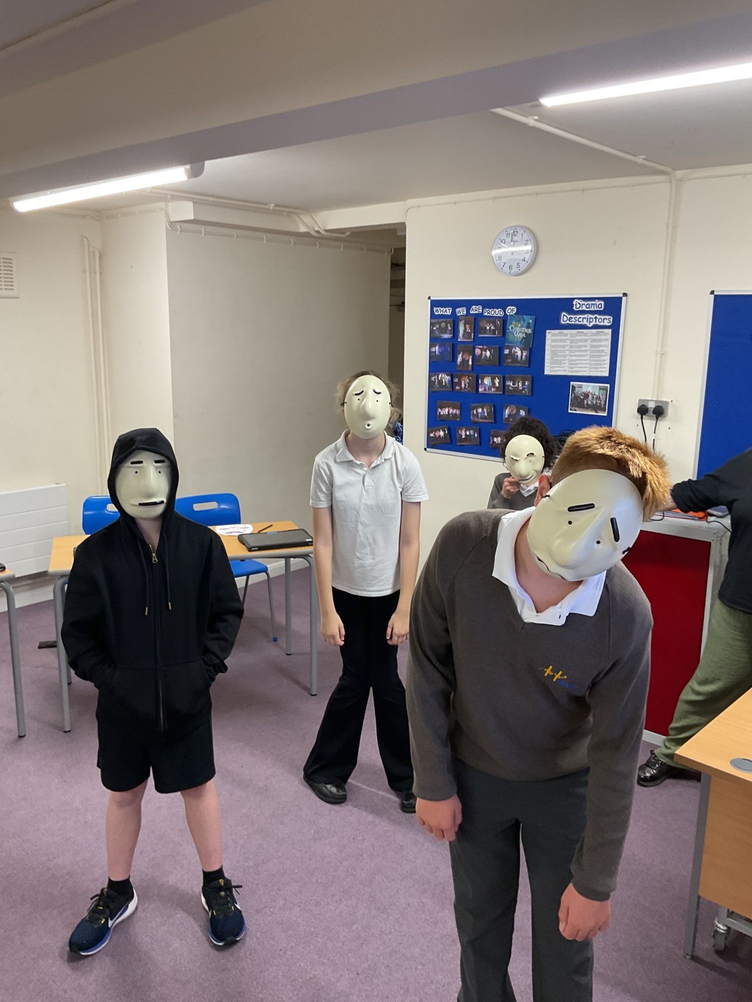 Students acting with face masks Students scting with face masks