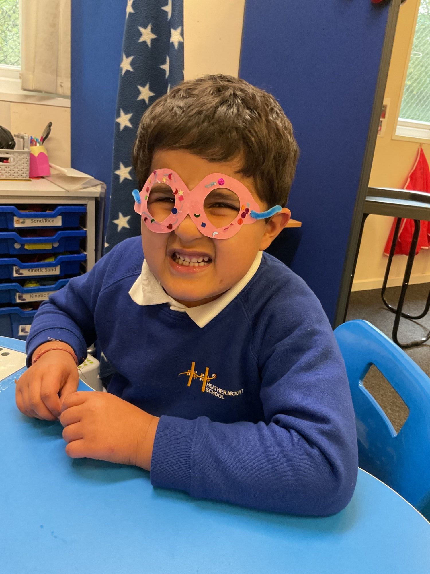 Student wearing his super glasses Foundation student wearing his super glasses