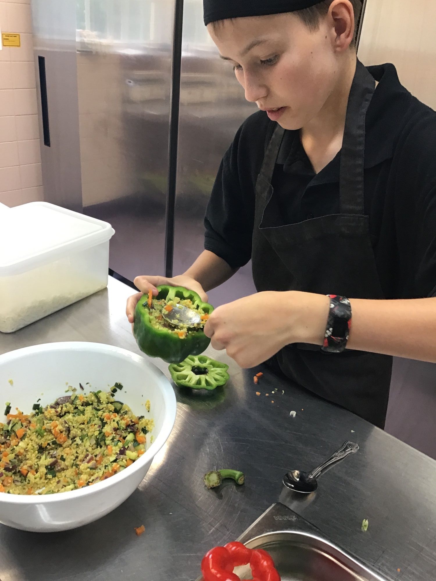 One student filling his pepper One student filling his pepper