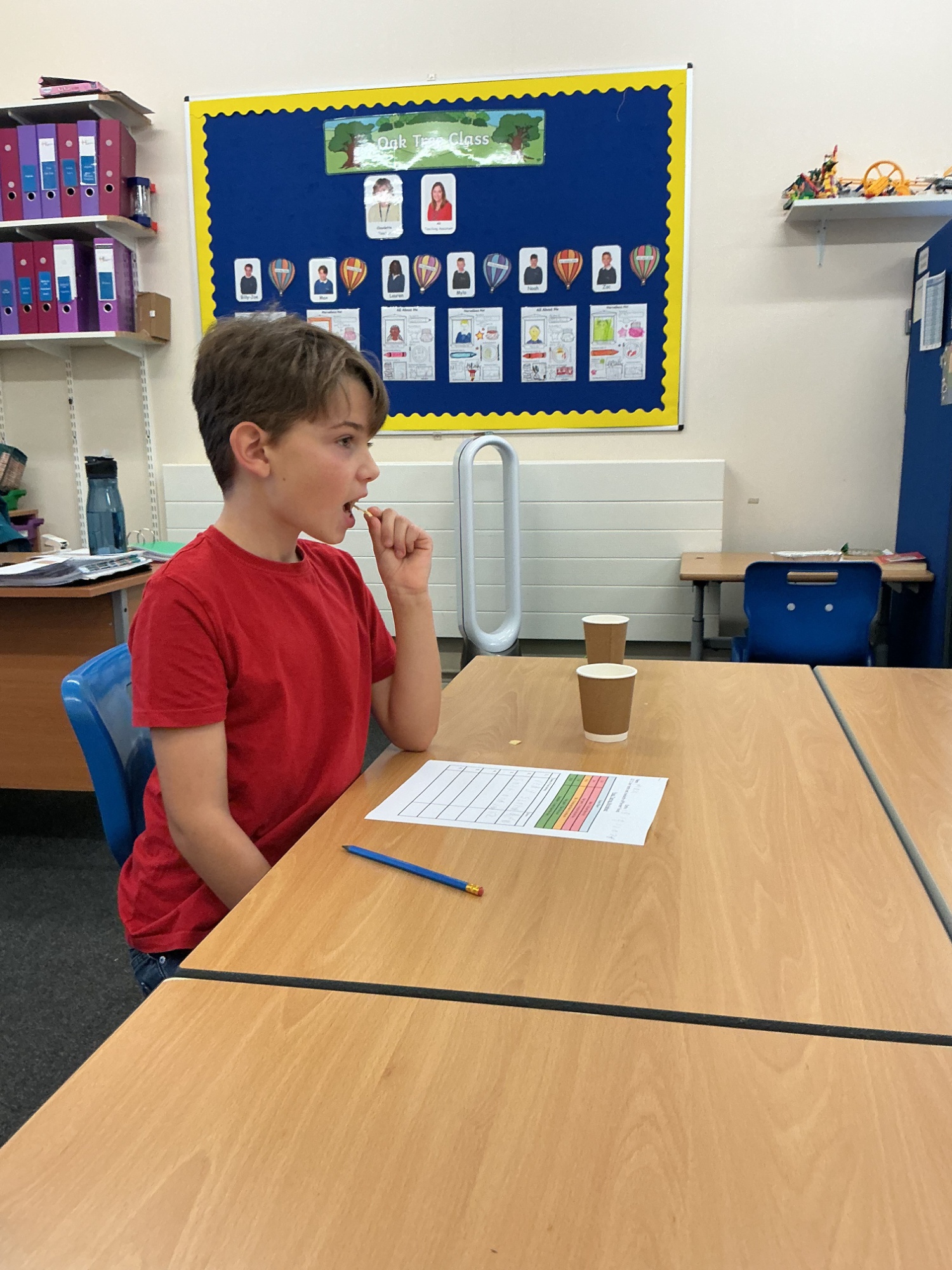 Boy taste testing a crisp and rating it