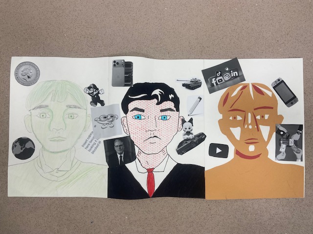 Three self portrait faces side by side