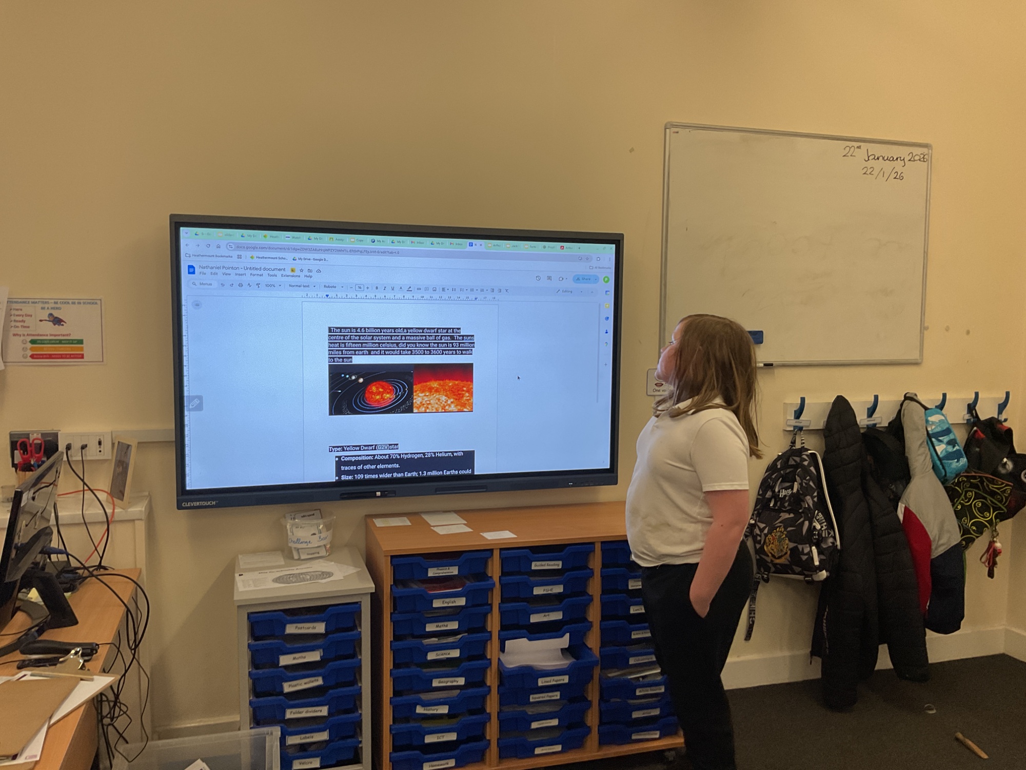 Student presenting his information on the sun