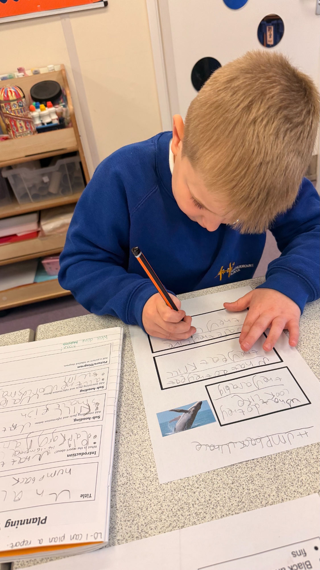 Boy concentrating on his writing