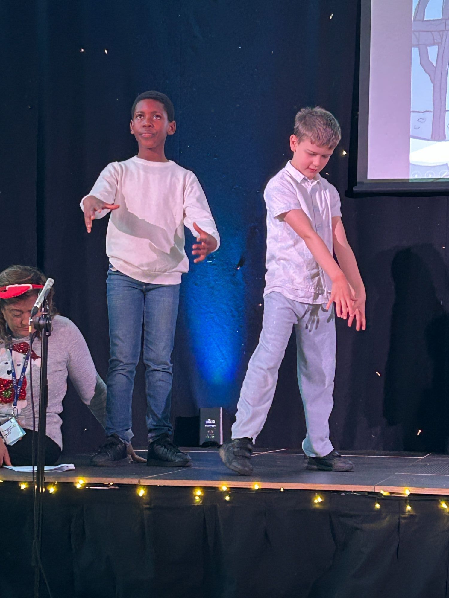 Twp students on stage dressed up as 'frostlets'