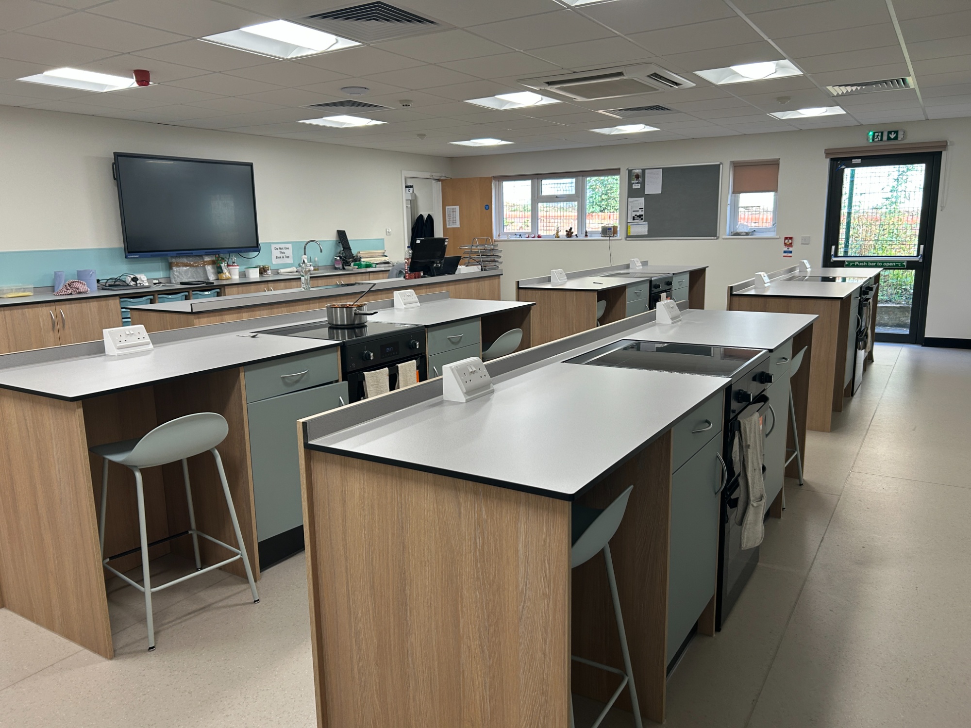 Individual workstations in the new catering room