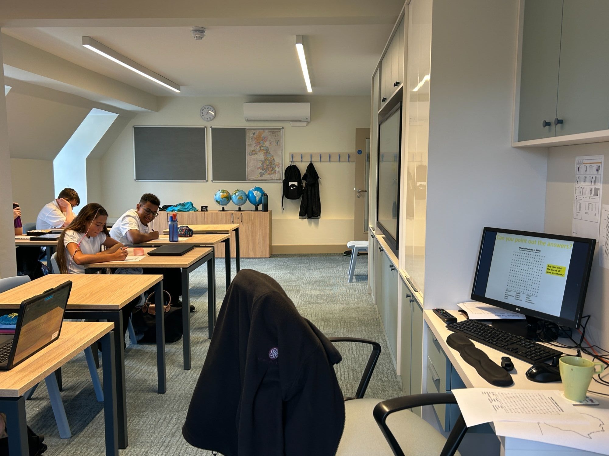 Froup of students study in one of the new flexible classrooms