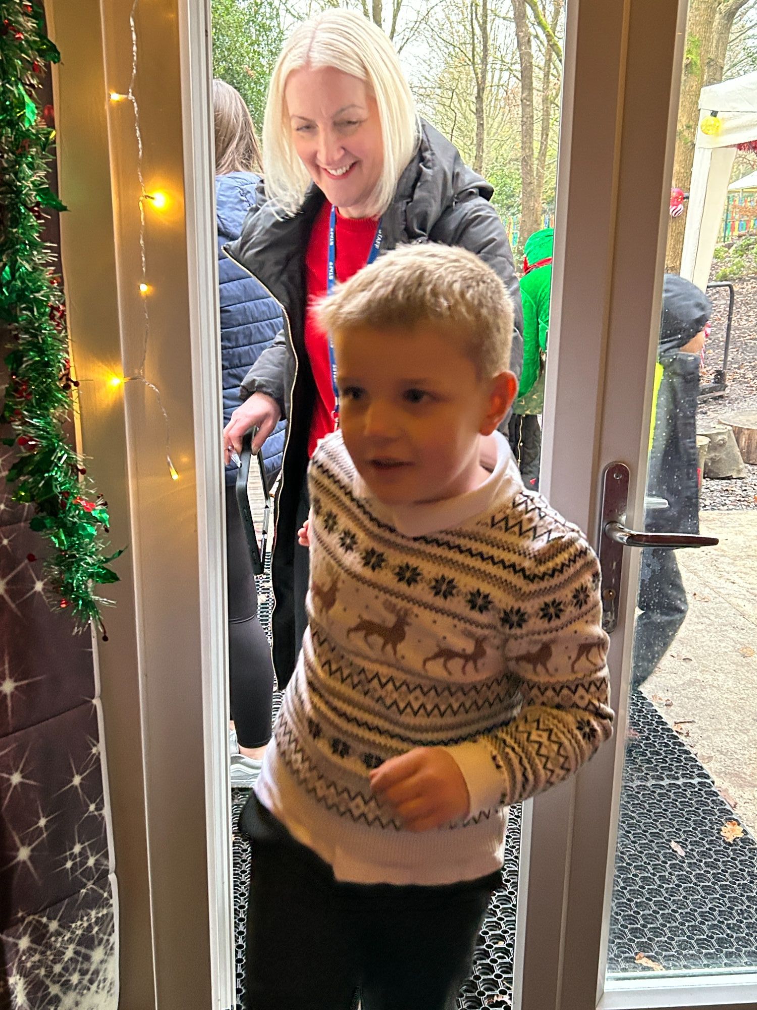 Students entering the grotto