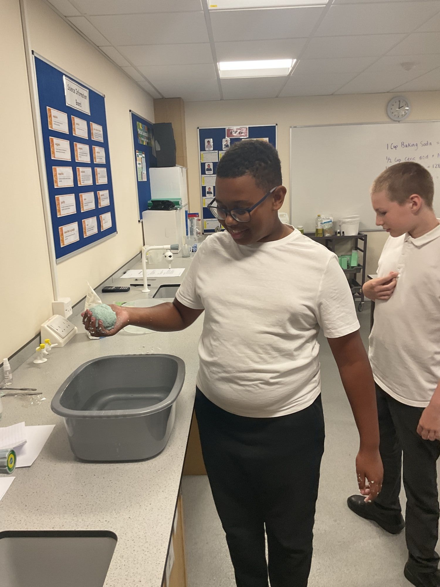 Student working on his bath bomb