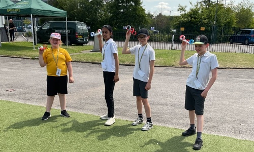 Students trying out the gliders they made at Brooklands