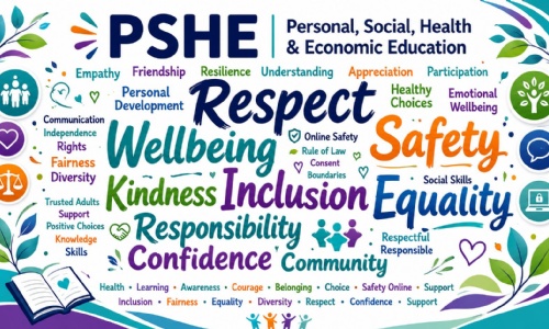 PSHE word cloud featuring key PSHE related words to illustrate the article on PSHE